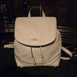 Coach White Pebbled Leather Backpack With Gold Accents